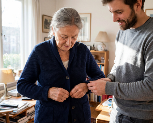 Carer providing dementia support at home Forton for an elderly woman