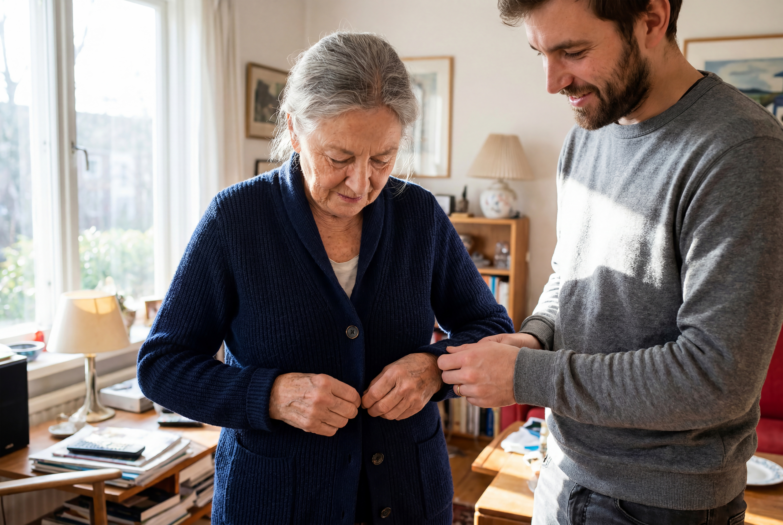 Carer providing dementia support at home Forton for an elderly woman